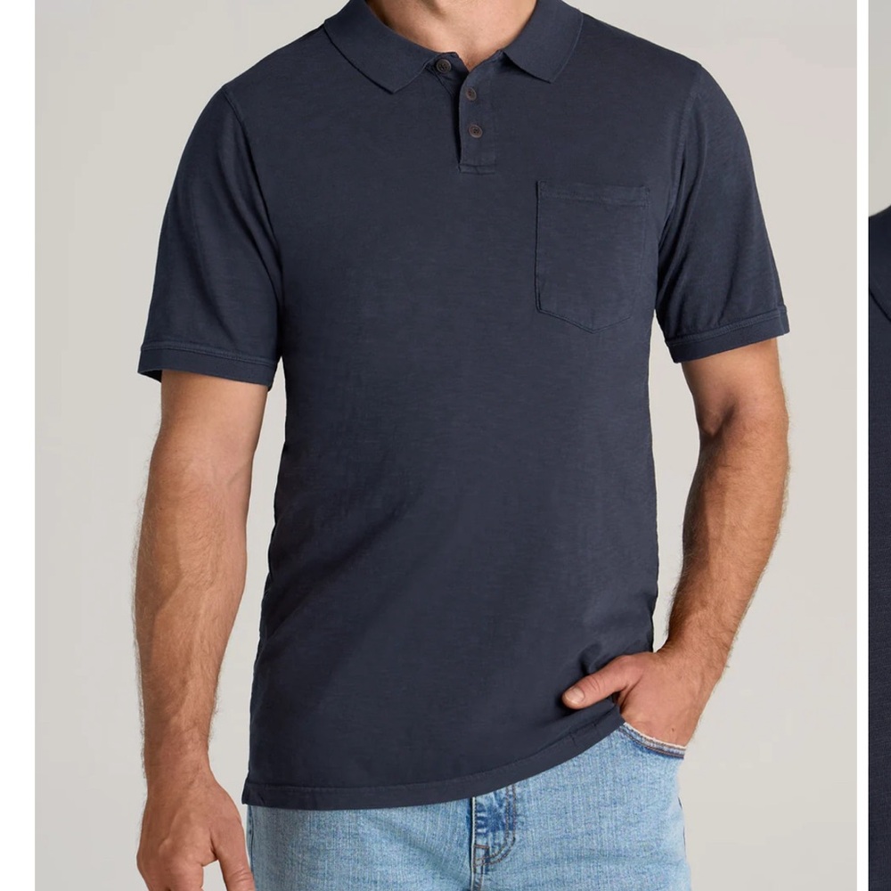 LJ&S SLUB POCKET POLO SHIRT FOR TALL MEN IN VINTAGE MIDNIGHT NAVY large XT